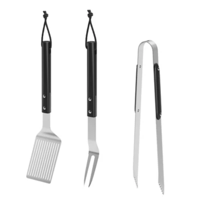 Ustensile pour barbecue GoodHome en acier inoxydable noir vendu par 3 pièces