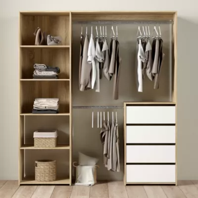 Kit dressing bicolore Karisma avec bloc 4 tiroirs décor chêne et blanc l. 181,5 x P. 39,95 x H. 200,4 cm