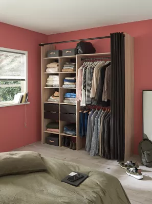 Kit dressing avec rideau Flexi décor chêne Dakota L. 150/190 x H. 220 x P. 50 cm
