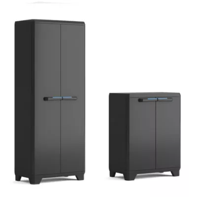 Lot armoire haute et basse en polypropylène poignées bleues