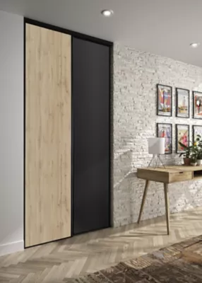 Porte de placard coulissante Optimum décor chêne et noir 120 x 250 cm vendue par 2