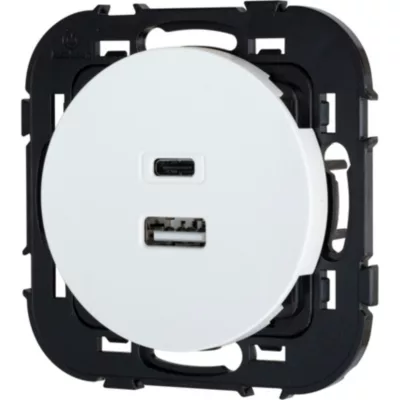Double prise USB-A+C Jacobsen Espen blanc à composer