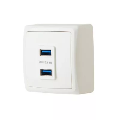 Double prise USB-A monobloc en saillie Jacobsen Sigurd blanc complet