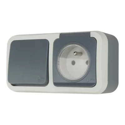 Ensemble 1 prise avec terre monobloc et 1 interrupteur va-et-vient étanche Jacobsen Malinn
