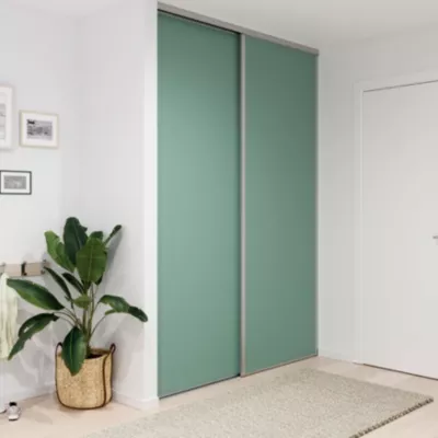 Porte de placard coulissante vert de gris profil gris GoodHome Arius H. 248,5 x L. 92.2 cm + amortisseurs
