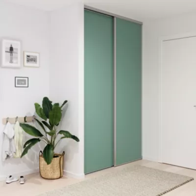 Porte de placard coulissante vert de gris profil gris GoodHome Arius H. 248,5 x L. 77.2 cm + amortisseurs