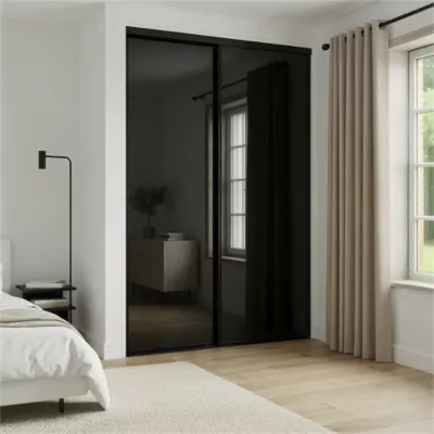Porte de placard coulissante noir profil noir GoodHome Arius H. 248,5 x L. 92.2 cm + amortisseurs