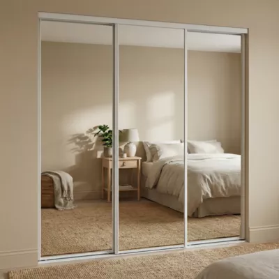 Porte de placard coulissante miroir profil blanc GoodHome Arius H. 248,5 x L. 92.2 cm + amortisseurs