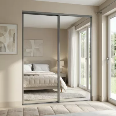 Porte de placard coulissante miroir profil gris GoodHome Arius H. 248,5 x L. 92.2 cm + amortisseurs