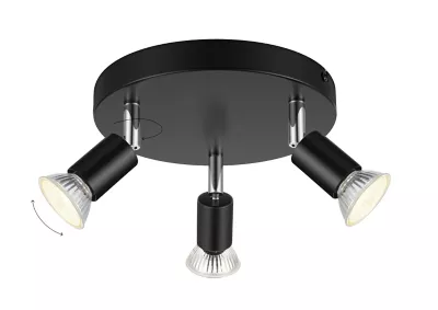 Plafonnier spot 3 lumières GU10 7W Sasha noir H.10.5 x Ø20 cm