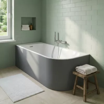 Baignoire adossée pour angle gauche 160x75 cm Oguta gris