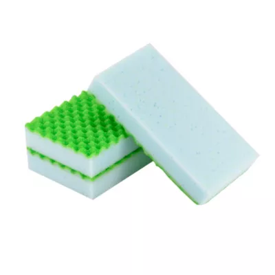 Éponge synthétique abrasive L.11 x l.6,5 x 2,4 cm blanc et vert vendue par 3 pièces