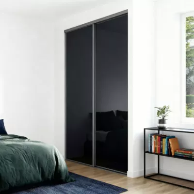 Porte de placard coulissante noir profil gris GoodHome Arius H. 248,5 x L. 92.2 cm + amortisseurs