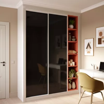 Porte de placard coulissante noir profil blanc GoodHome Arius H. 248,5 x L. 92.2 cm + amortisseurs