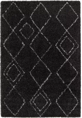 Tapis Shaggy Coltrane motif Berbère L. 170 x l. 120 x ep. 3 cm noir GoodHome