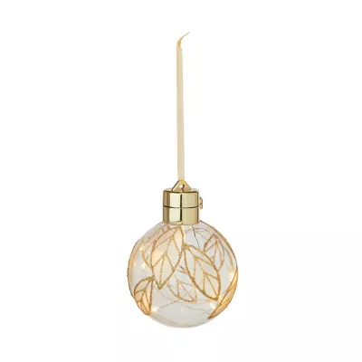 Boule de noël transparente avec feuille lumineuse diamètre 8cm