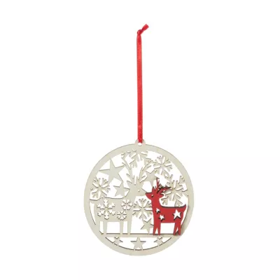 Boule de noel sapin renne en bois 9cm