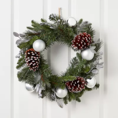 Couronne de Noël avec ornements coloris argent, diam. 50 cm