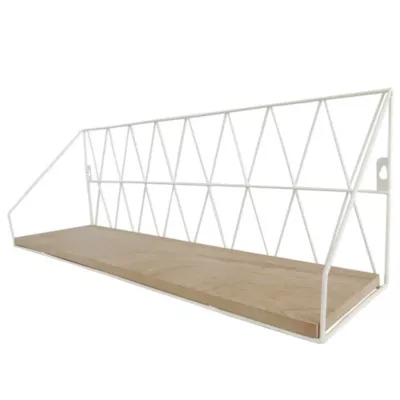 Étagère murale rectangulaire à 1 niveau blanc et effet bois