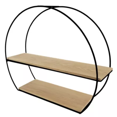 Étagère murale ronde à 2 niveaux noir et effet bois