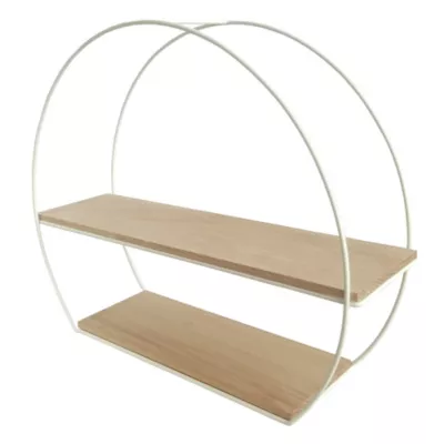 Étagère murale ronde à 2 niveaux blanc et effet bois