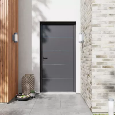 Porte d'entrée FORTIA aluminium gris RAL 7021 Cecina 96 x h.218 cm poussant droit