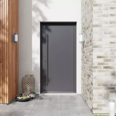 Porte d'entrée FORTIA aluminium gris RAL 7021 Kapas 96 x h.218 cm poussant droit