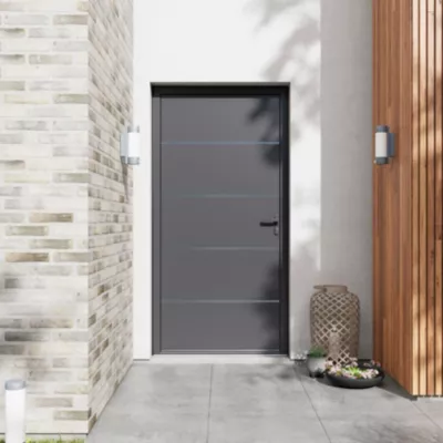 Porte d'entrée FORTIA aluminium gris RAL 7021 Cecina 96 x h.218 cm poussant gauche