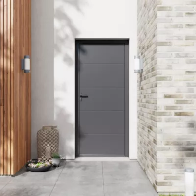 Porte d'entrée FORTIA aluminium gris RAL 7021 Madryn 96 x h.218 cm poussant droit