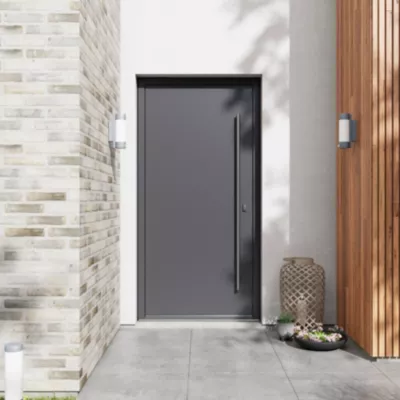 Porte d'entrée FORTIA aluminium gris Kapas RAL 7021 96 x h.218 cm poussant gauche