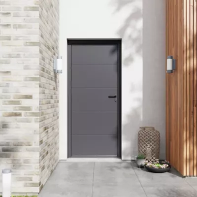 Porte d'entrée FORTIA aluminium gris RAL 7021 Madryn 96 x h.218 cm poussant gauche