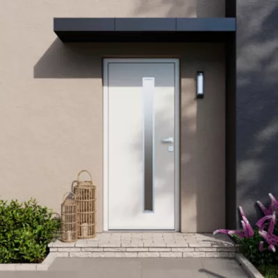 Porte d'entrée FORTIA acier blanc RAL 9003 Pasni 96 x h.218 cm poussant droit