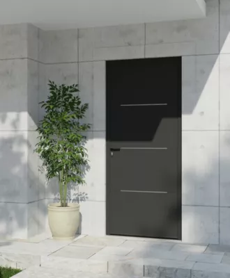 Porte d'entrée FORTIA aluminium Leme gris RAL 7021 96 x h.218 cm poussant droit
