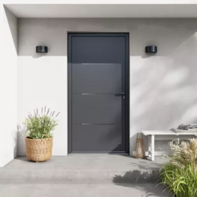Porte d'entrée FORTIA aluminium Leme gris RAL 7021 96 x h.218 cm poussant gauche