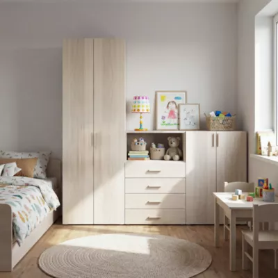 Ensemble de meubles de rangement portes battantes et tiroirs effet chêne GoodHome Atomia H. 225 x L. 225 x P. 60 cm