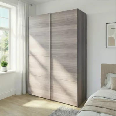 Armoire penderie portes coulissantes effet chêne grisé GoodHome Atomia H. 225 x L. 150 x P. 63,5 cm
