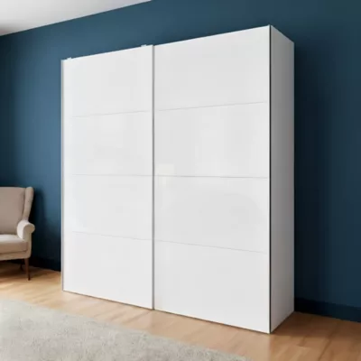 Armoire penderie portes coulissantes blanches brillantes GoodHome Atomia H. 225 x L. 150 x P. 63,5 cm