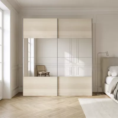 Armoire penderie portes coulissantes effet chêne et miroir GoodHome Atomia H. 225 x L. 200 x P. 63,5 cm