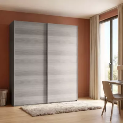Armoire penderie portes coulissantes effet chêne grisé GoodHome Atomia H. 225 x L. 200 x P. 63,5 cm