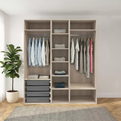 Dressing effet chêne 6 tablettes 4 paniers GoodHome Atomia H. 225 x L. 200 x P. 58 cm