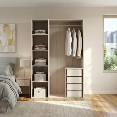 Dressing effet chêne 4 tablettes 4 tiroirs GoodHome Atomia H. 225 x L. 150 x P. 58 cm