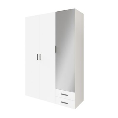 Armoire penderie portes battantes miroir et tiroirs blanc GoodHome Atomia H. 225 x L. 150 x P. 60 cm