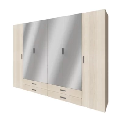 Armoire penderie portes battantes miroir et tiroirs effet chêne GoodHome Atomia H. 225 x L. 300 x P. 60 cm