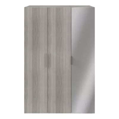Armoire penderie portes battantes miroir et effet chêne grisé GoodHome Atomia H. 225 x L. 150 x P. 60 cm