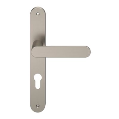 Ensemble poignée sur plaque rond GoodHome Minzh effet nickel satin gris L.120mm x l.33mm entraxe 195mm