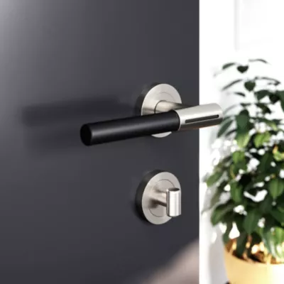 Ensemble poignée sur rosace rond à visser GoodHome Hezo effet nickel satin gris Ø50mm