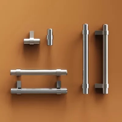 Poignée de meuble en T GoodHome Kerver acier et Zamac effet chromé gris l.168mm x l.18mm x H. 34mm entraxe 128mm