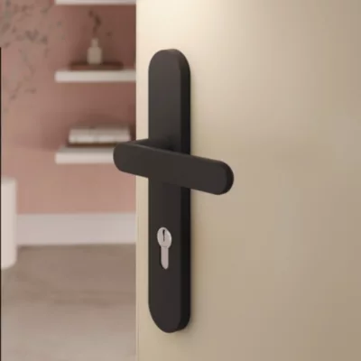 Ensemble poignée sur plaque rond GoodHome Minzh effet nickel noir L.120mm x l.40mm entraxe 195mm