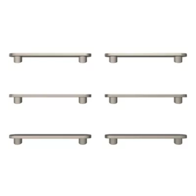 Lot 6 poignées de meuble arrondi GoodHome Minzh aluminium effet nickel satin gris l.121mm x l.25mm x H. 16mm entraxe 96mm