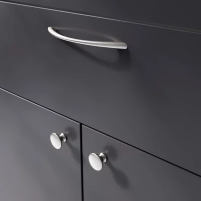 Lot 6 poignées de meuble nœud GoodHome Primel effet nickel satin gris l.160mm x l.9mm x H. 27mm entraxe 128mm